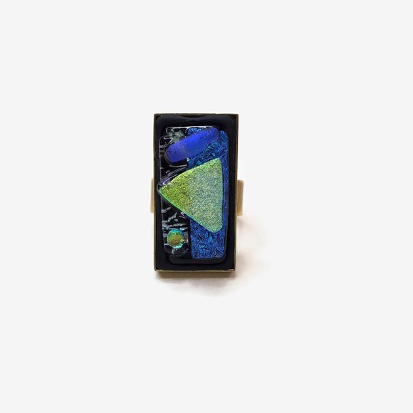 Dichroic Glass Cabochon Brass Adjustable Shank Ring Size 7.5 - Picture 1 of 4